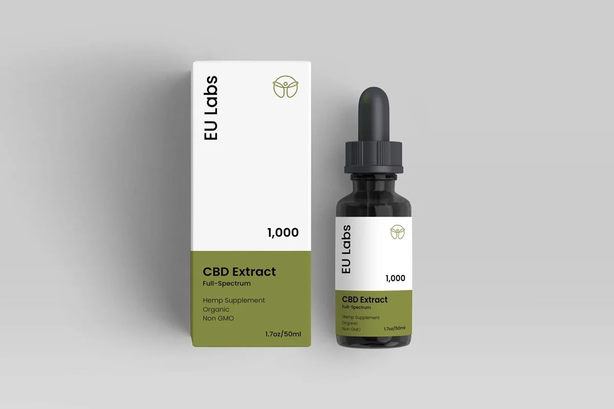Front of a 50ml full-spectrum CBD oil bottle, 1000mg strength