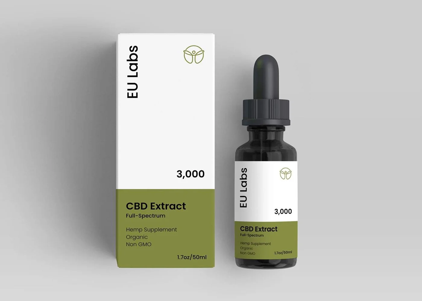 Front of a 50ml full-spectrum CBD oil bottle, 3000mg strength