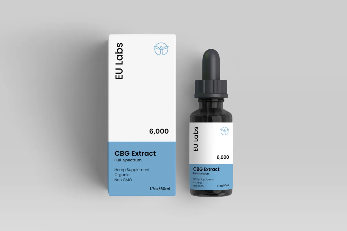 Front of a 50ml CBG oil bottle, 6000mg cannabigerol